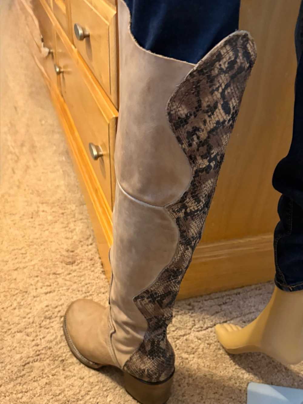 Freebird by Steven Tan Suede Knee Boots with Snakeskin Trim